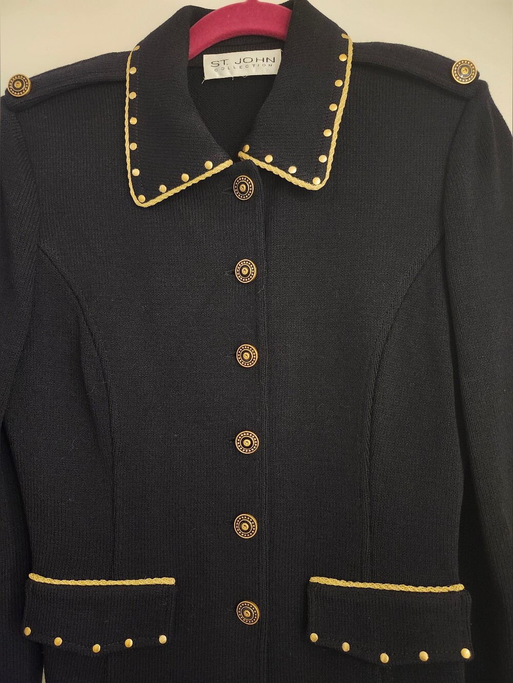 St. John Collection Vintage Santana Knit Blazer with Gold Trim and Button Detail - Picture 3 of 8